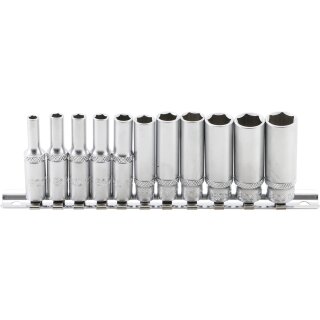 BGS technic Steckschlüssel-Einsatz-Satz Sechskant, tief | Antrieb Innenvierkant 6,3 mm (1/4") | SW 4 -13 mm | 11-tlg.
