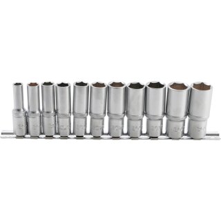 BGS technic Steckschlüssel-Einsatz-Satz Sechskant, tief | Antrieb Innenvierkant 10 mm (3/8") | SW 8 - 19 mm | 11-tlg.