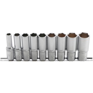 BGS technic Steckschlüssel-Einsatz-Satz Sechskant, tief | Antrieb Innenvierkant 12,5 mm (1/2") | SW 10 - 24 mm | 9-tlg.