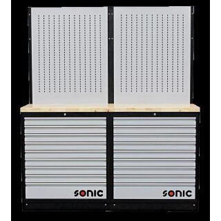 Sonic MSS 34`` 18 Schubladen, Lochwand mit Holz-Arbeitsplatte