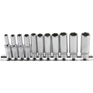 BGS technic Steckschlüssel-Einsatz-Satz Sechskant, tief | Antrieb Innenvierkant 6,3 mm (1/4") | Zollgrößen | 11-tlg.