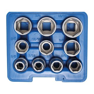 BGS technic Steckschlüssel-Einsatz-Satz Sechskant | Antrieb Innenvierkant 12,5 mm (1/2") | Zollgrößen | 10-tlg.