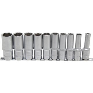 BGS technic Steckschlüssel-Einsatz-Satz Sechskant, tief | Antrieb Innenvierkant 12,5 mm (1/2") | Zollgrößen | 10-tlg.
