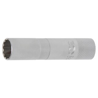 BGS technic Zündkerzen-Einsatz mit Haltegummi, Zwölfkant, lang | Antrieb Innenvierkant 10 mm (3/8") | SW 16 mm