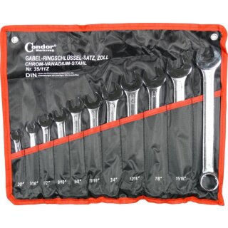 Condor Gabel-Ringschlüssel-Satz, 11-tlg., zöllig, 3/8-1"