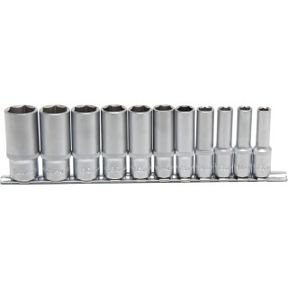 BGS technic Steckschlüssel-Einsatz-Satz Sechskant, tief | Antrieb Innenvierkant 10 mm (3/8") | Zollgrößen | 11-tlg.