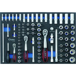 Condor Schaumeinlage Steckschlüssel 3/3, 85-tlg., 1/4+3/8+1/2"