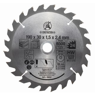 Kraftmann Hartmetall-Kreissägeblatt | Ø 190 x 30 x 2,5 mm | 24 Zähne