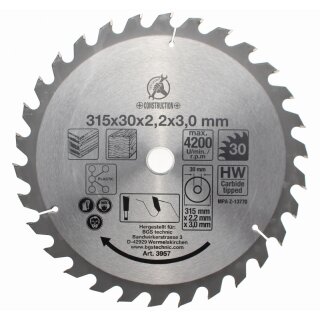 Kraftmann Hartmetall-Kreissägeblatt | Ø 315 x 30 x 3,0 mm | 30 Zähne