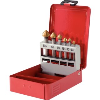 KS-TOOLS HSS TiN Kegel-Entgratsenker-Satz, Stahlblechkassette 6-tlg.