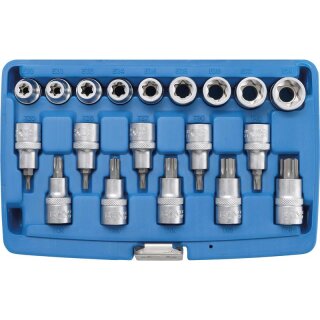 BGS technic Bit-Einsatz-/Steckschlüssel-Einsatz-Satz | Antrieb Innenvierkant 12,5 mm (1/2") | E-Profil / T-Profil (für Torx) | 19-tlg.