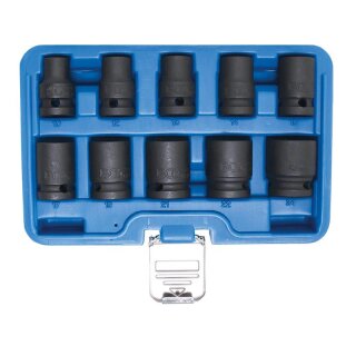 BGS technic Kraft-Steckschlüssel-Einsatz-Satz Sechskant | Antrieb Innenvierkant 12,5 mm (1/2") | SW 10 - 24 mm | 10-tlg.