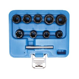 BGS technic Spezial-Steckschlüssel-Einsatz-Satz / Schraubenausdreher | Antrieb Innenvierkant 10 mm (3/8") | SW 10 - 19 mm | 10-tlg.
