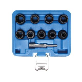 BGS technic Spezial-Steckschlüssel-Einsatz-Satz / Schraubenausdreher | Antrieb Innenvierkant 12,5 mm (1/2") | SW 10 - 19 mm | 10-tlg.