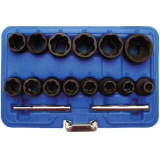 BGS technic Spezial-Steckschlüssel-Einsatz-Satz / Schraubenausdreher | Antrieb Innenvierkant 12,5 mm (1/2") | SW 8 - 27 mm | 16-tlg.