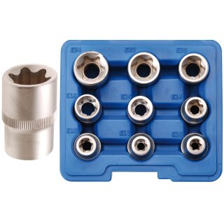 BGS technic Steckschlüssel-Einsatz-Satz E-Profil | Antrieb Innenvierkant 12,5 mm (1/2") | SW E10 - E24 | 9-tlg.