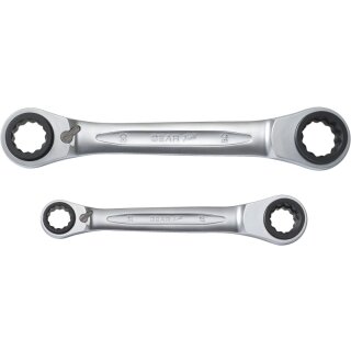 KS-TOOLS 4 in 1 GEARplus umschaltbar Doppel-Ratschenringschlüssel-Satz, 2-tlg. 21-34mm
