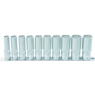 KS-TOOLS 1/2" CHROMEplus 12kant-Stecknuss-Satz, lang, 10-tlg., 10-19mm