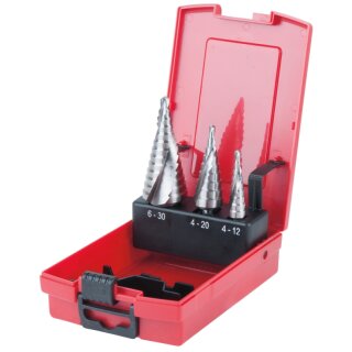 KS-TOOLS HSS Co 5 Stufenbohrer-Satz, Kunststoffkassette 3-tlg.
