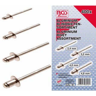 BGS technic Blindnieten-Sortiment | Aluminium | 2,4 - 4,8 mm | 400-tlg.
