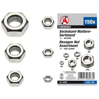 Kraftmann Muttern-Sortiment | M3 - M10 | 150-tlg.