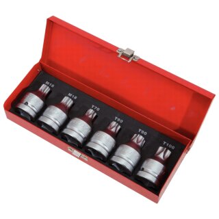 KS-TOOLS 3/4" Kraft-Bit-Stecknuss-Satz, 6-tlg., Torx+Vielzahn, mit Bohrung