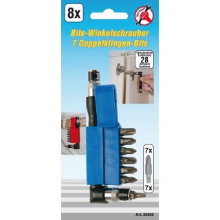 Kraftmann Winkelschrauber mit 7 Doppelklingen-Bits | Antrieb Außensechskant 6,3 mm (1/4") | 8-tlg.