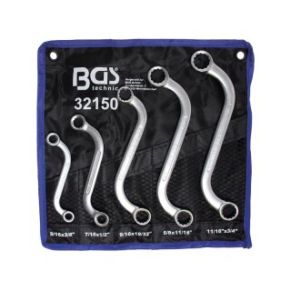 BGS technic S-Form Doppel-Ringschlüssel-Satz | Zollgrößen | SW 3/8" - 3/4" | 5-tlg.