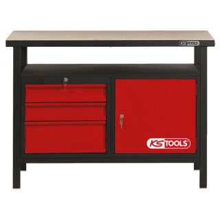 KS-TOOLS Werkbank mit 3 Schubladen und 1 Tür, H840xB1200xT600mm