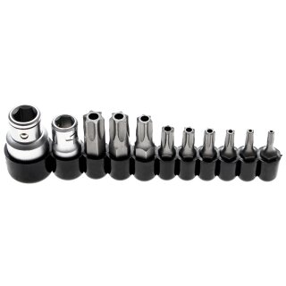 BGS technic Bit-Satz | Antrieb Außensechskant 6,3 mm (1/4") / 10 mm (3/8") | T-Profil (für Torx) mit Bohrung | 11-tlg.