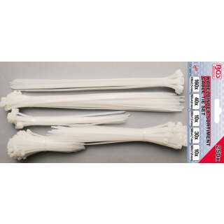 BGS technic Kabelbinder-Sortiment | weiß | verschiedene Größen | 250-tlg.