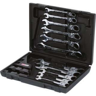 KS-TOOLS GEARplus Gelenk-Ratschenringmaulschlüssel-Satz, 12-tlg.feststellbar