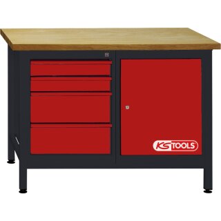 KS-TOOLS Werkbank mit 4 Schubladen und 1 Tür, H840xB1200xT500mm