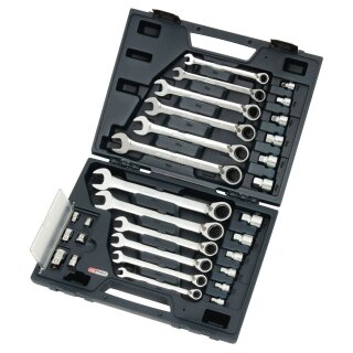 KS-TOOLS GEARplus RINGSTOP-Ratschenringmaulschlüssel-Satz, 30-tlg. mit Adapter