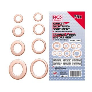 BGS technic Dichtring-Sortiment | Kupfer | Zollgrößen | für Öl-Ablassschrauben | 75-tlg.