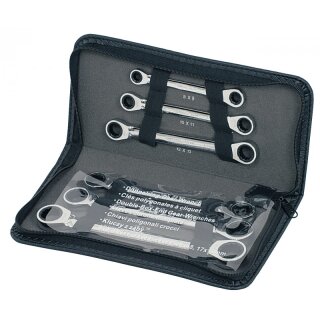 KS-TOOLS GEARplus Doppel-Ratschenringschlüssel-Satz, 6-tlg. Lederetui