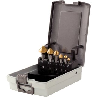 KS-TOOLS HSS TiN Kegel-Entgratsenker-Satz, Kunststoffkassette 6-tlg.