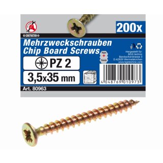 Kraftmann Mehrzweckschrauben | Kreuzschlitz PZ2 | 3,5 x 35 mm | 200 Stück