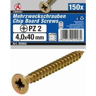Kraftmann Mehrzweckschrauben | Kreuzschlitz PZ2 | 4,0 x 40 mm | 150 Stück