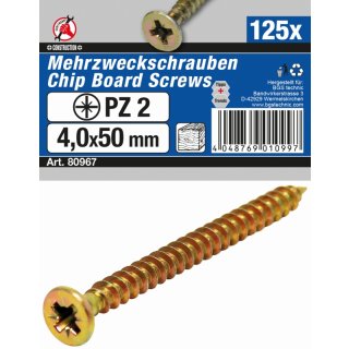 Kraftmann Mehrzweckschrauben | Kreuzschlitz PZ2 | 4,0 x 50 mm | 125 Stück
