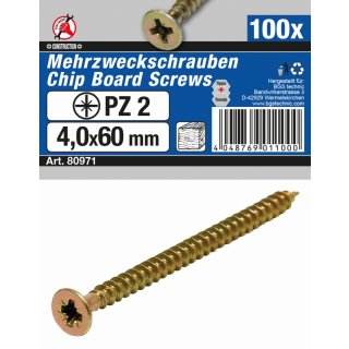 Kraftmann Mehrzweckschrauben | Kreuzschlitz PZ2 | 4,0 x 60 mm | 100 Stück