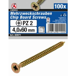Kraftmann Mehrzweckschrauben | Kreuzschlitz PZ2 | 4,0 x 60 mm | 100 Stück
