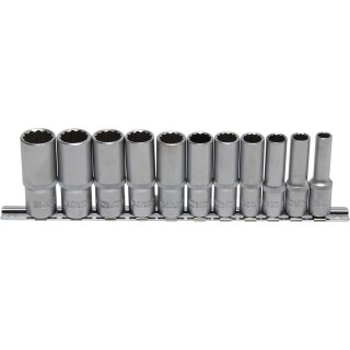 BGS technic Steckschlüssel-Einsatz-Satz Zwölfkant, tief | Antrieb Innenvierkant 10 mm (3/8") | SW 8 - 19 mm | 11-tlg.