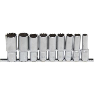 BGS technic Steckschlüssel-Einsatz-Satz Zwölfkant, tief | Antrieb Innenvierkant 12,5 mm (1/2") | SW 10 - 24 mm | 9-tlg.