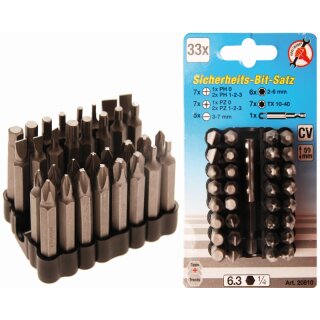 Kraftmann Bit-Satz für Sicherungsschrauben | Antrieb Außensechskant 6,3 mm (1/4") | 33-tlg.