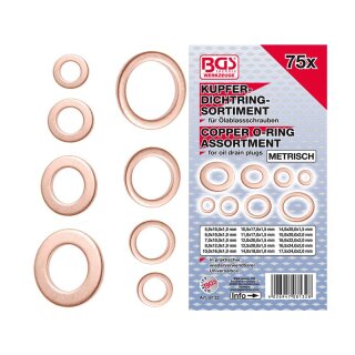 BGS technic Dichtring-Sortiment | Kupfer | metrisch | für Öl-Ablassschrauben | 75-tlg.