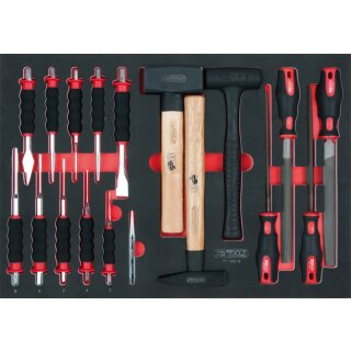 KS-TOOLS SCS Feilen-, Meißel- und Hammer-Satz, 18-tlg. in 1/1 Systemeinlage