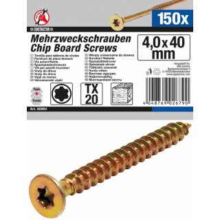 Kraftmann Mehrzweckschrauben | T-Profil (für Torx) T20 | 4,0 x 40 mm | 150 Stück
