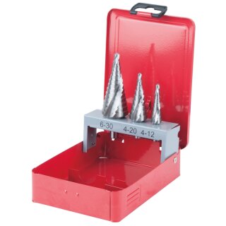 KS-TOOLS HSS Stufenbohrer-Satz, Stahlblechkassette 3-tlg.