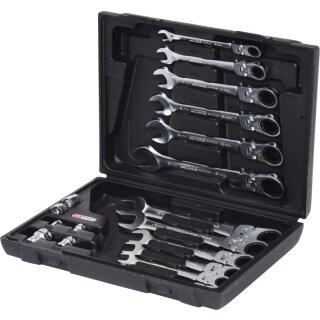 KS-TOOLS GEARplus Gelenk-Ratschenringmaulschlüssel-Satz, 18-tlg.feststellbar